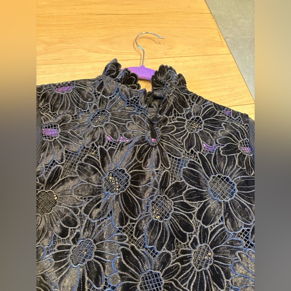 Sandro May Floral Guipure Velvet Lace Mock Neck Blouse - Picture 9 of 9